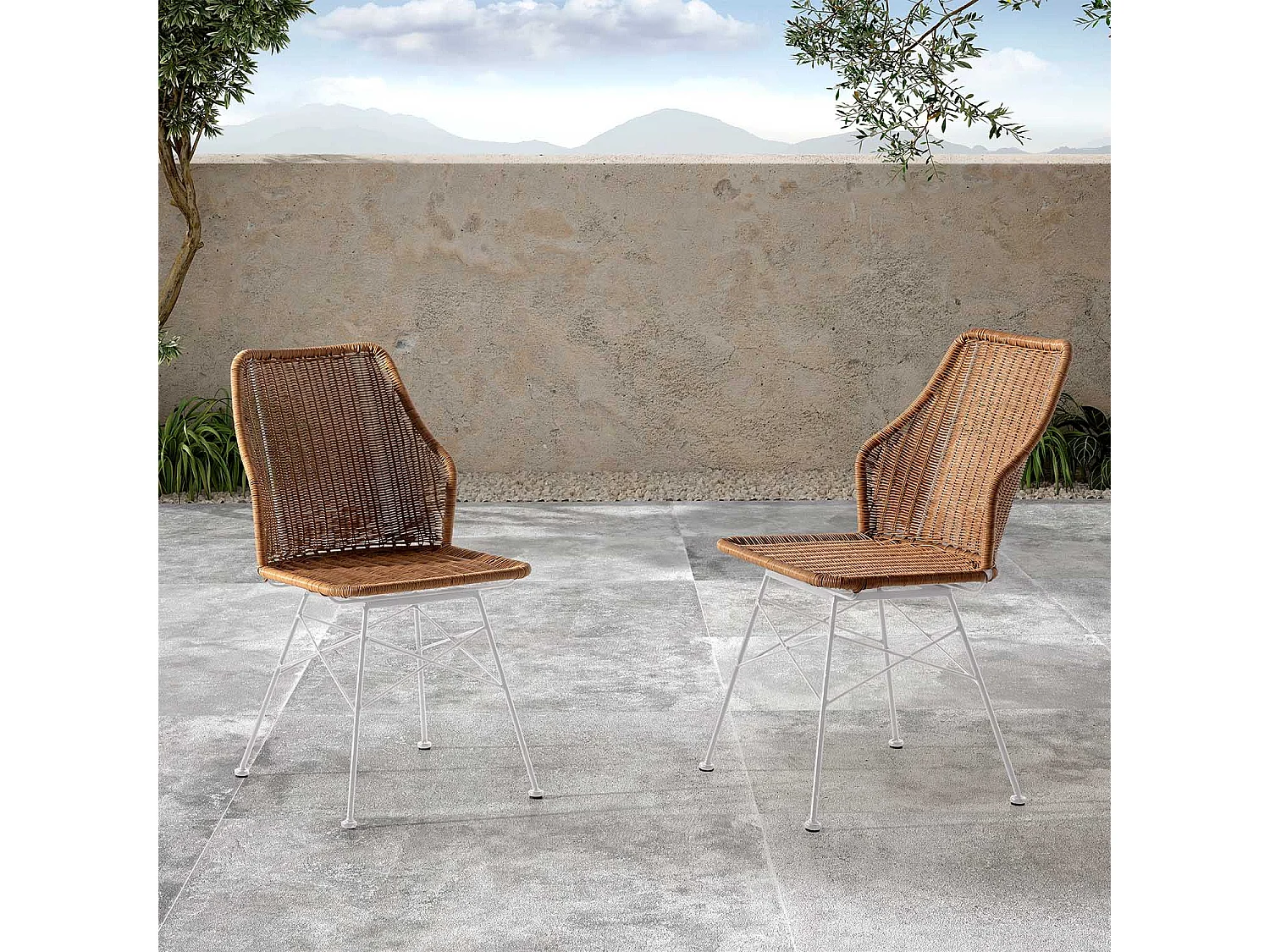 Pack de 2 chaises de salle à manger ou de jardin Paola Ratan/Blanc