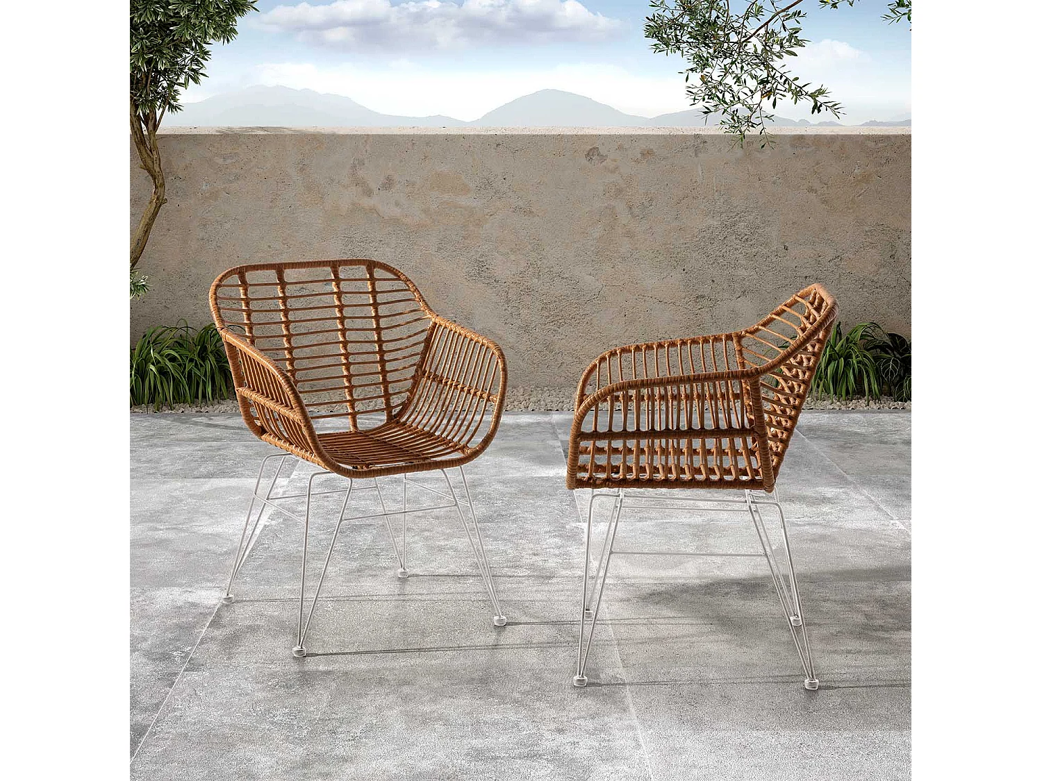 Pack de 2 chaises de salle à manger ou de jardin Elda Ratan/Blanc