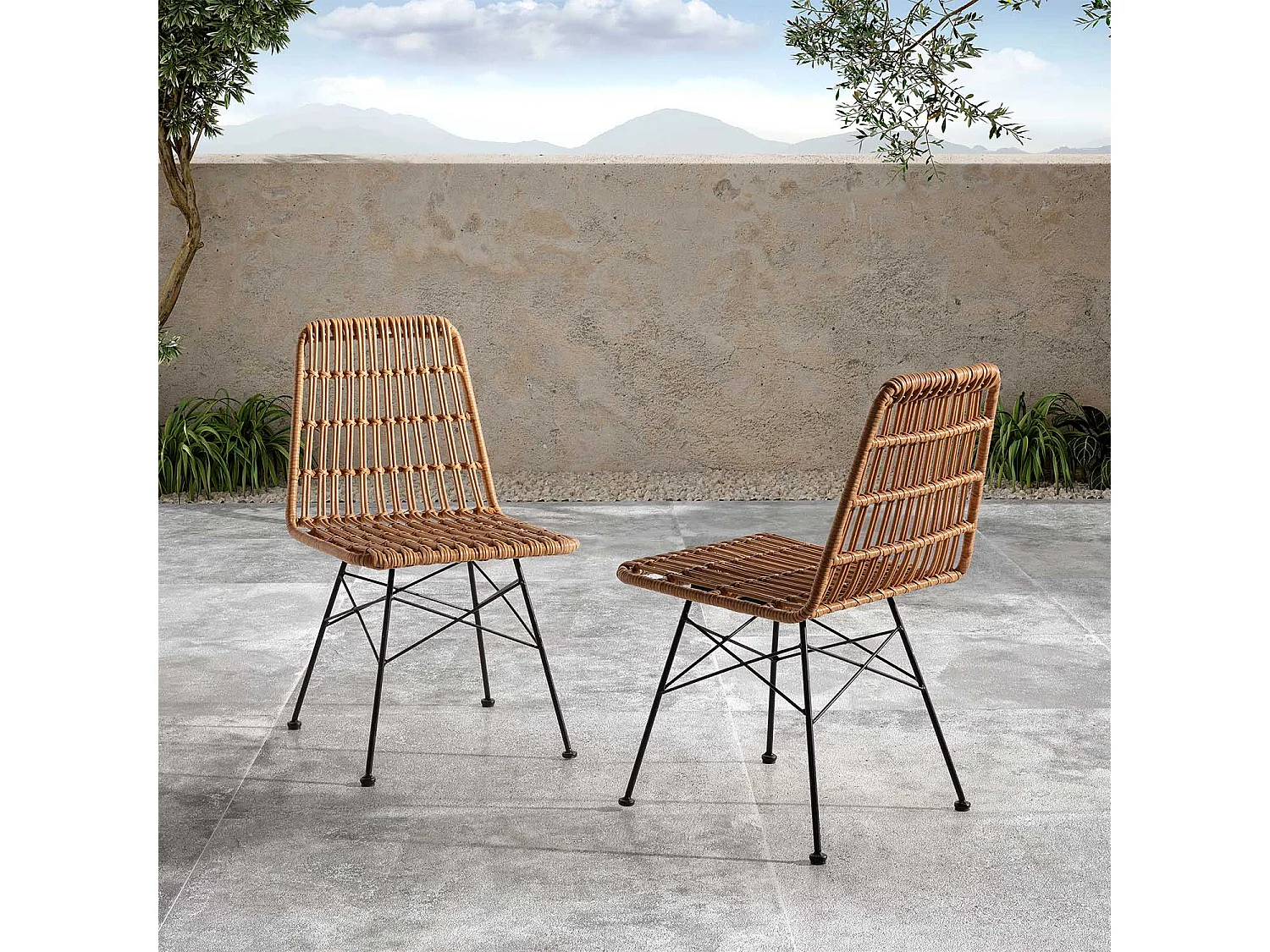 Set di 2 sedie da pranzo o da giardino Aitana Ratan/Nero