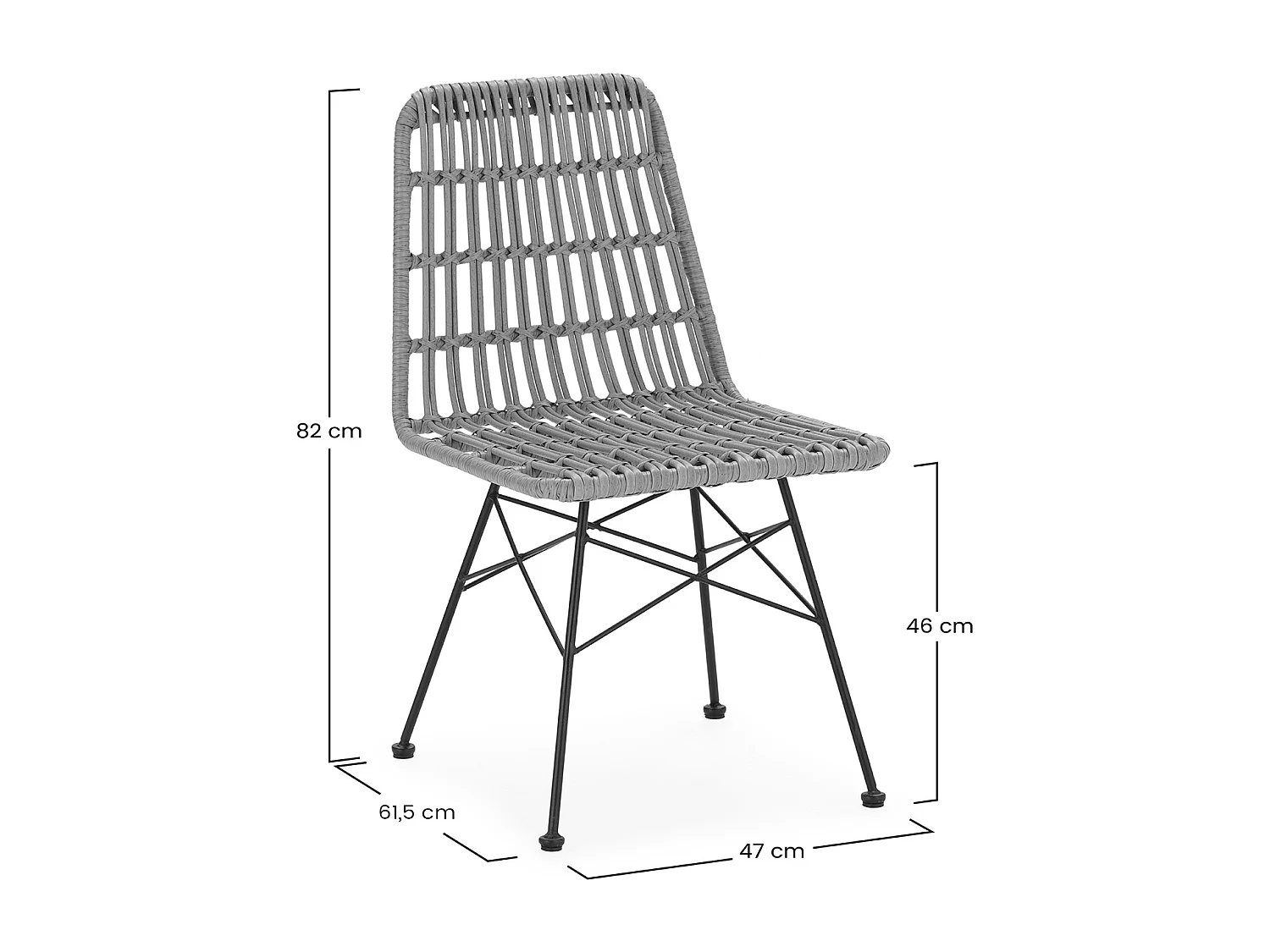 Set di 2 sedie da pranzo o da giardino Aitana Ratan/Nero