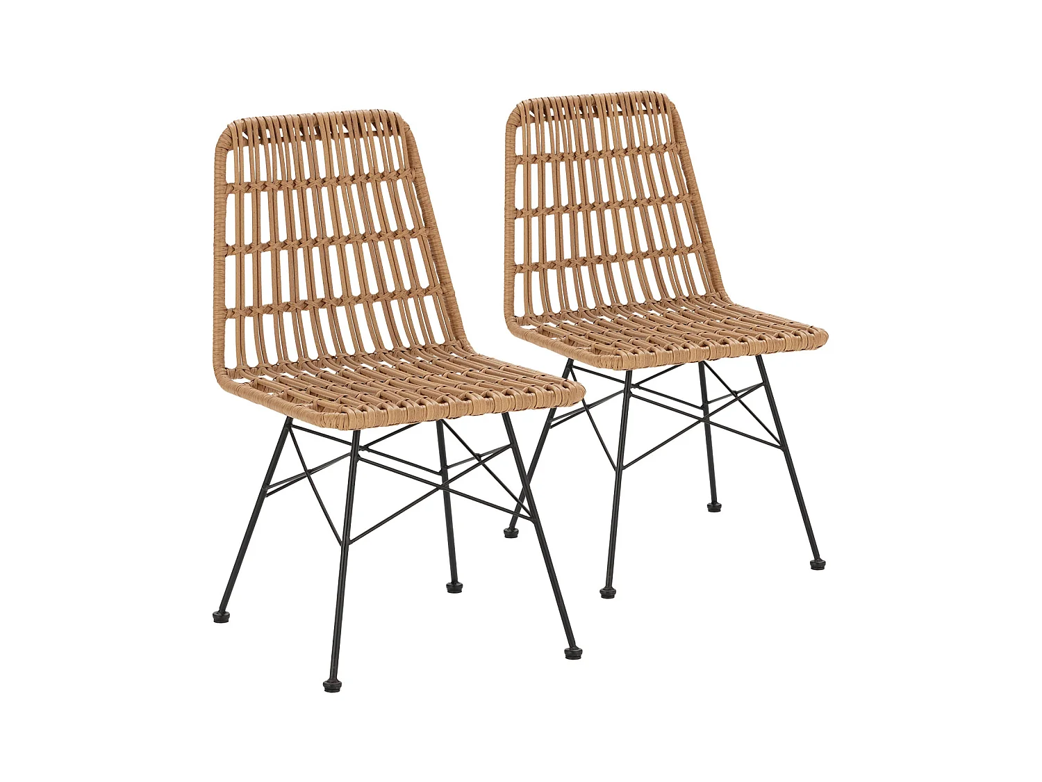 Stuhl-set 2 Esszimmer- oder Gartenstühlen Aitana, Ratan/Schwarz