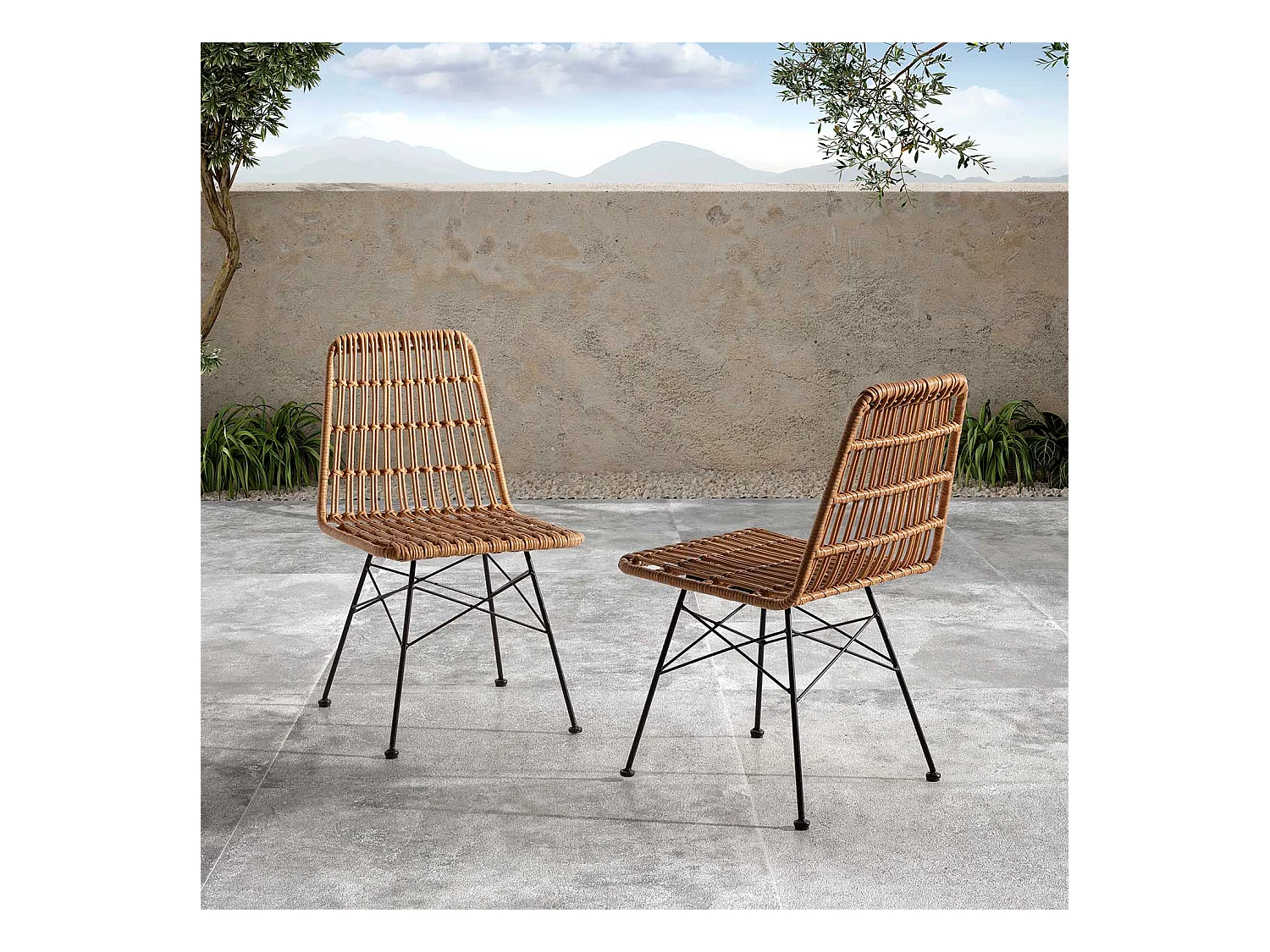 Stuhl-set 2 Esszimmer- oder Gartenstühlen Aitana, Ratan/Schwarz