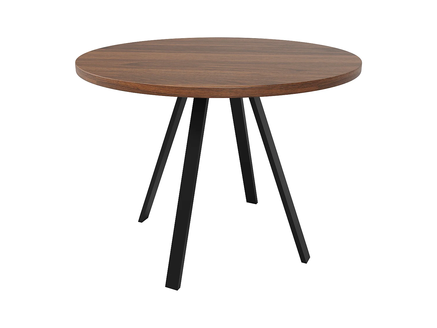 Table à manger ronde moderne (diamètre 80 cm), support métallique, plateau effet grain de bois, Marron