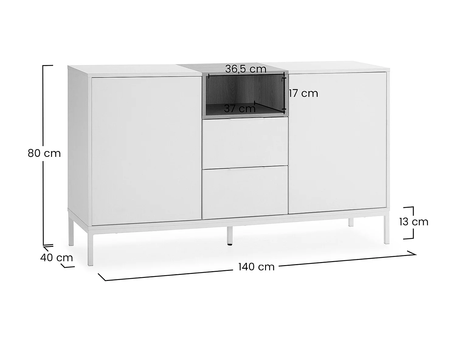 Credenza Nieve 2 ante 2 tiroirs colore Bianco