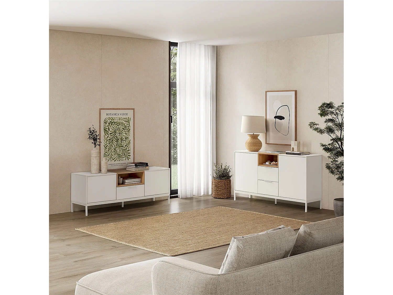 Sideboard Nieve 2 türen 2 schubladen Weiß