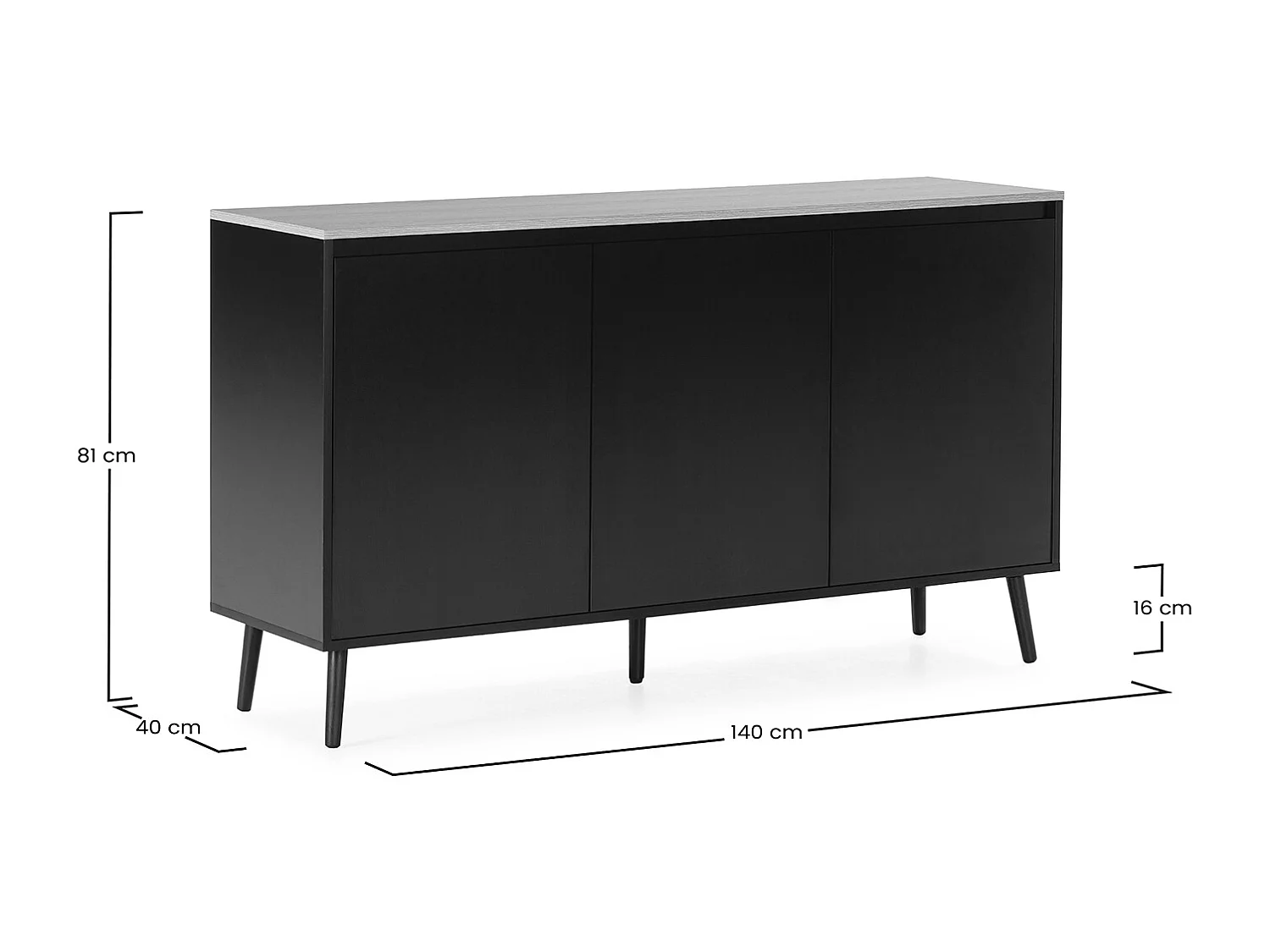 Aparador Desi 3 puertas color Negro