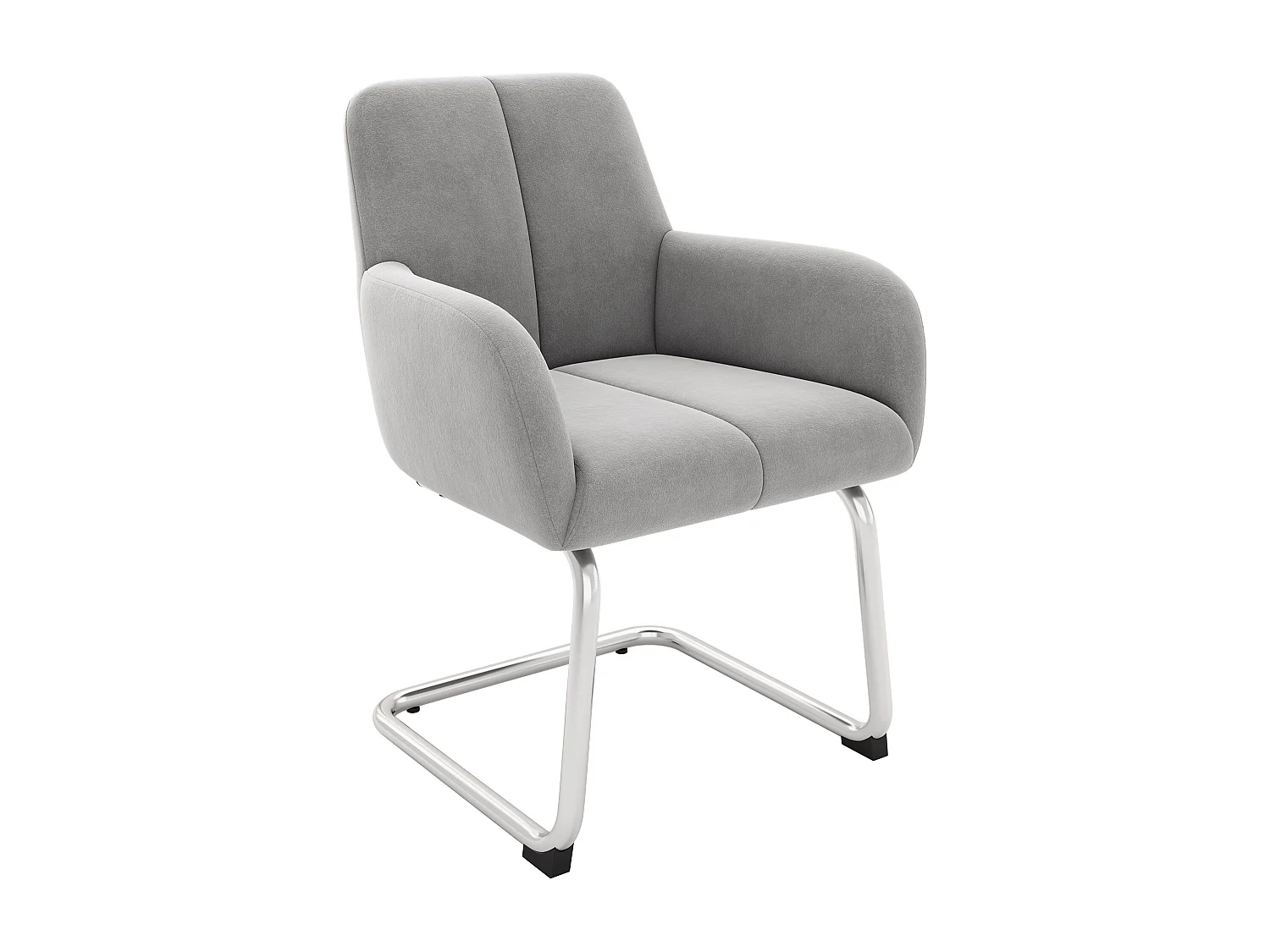 Lot de 4 Chaises cantilever recouvertes de velours - avec pieds en métal - Gris clair