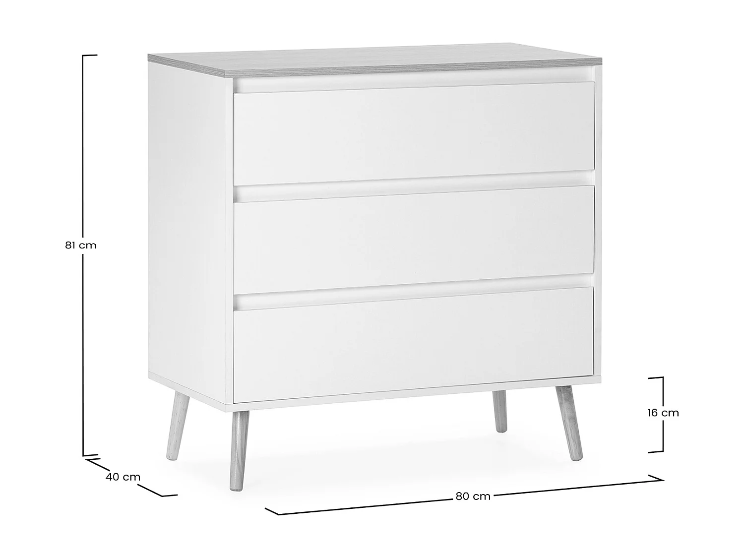Kommode Desi 3 schubladen Weiß