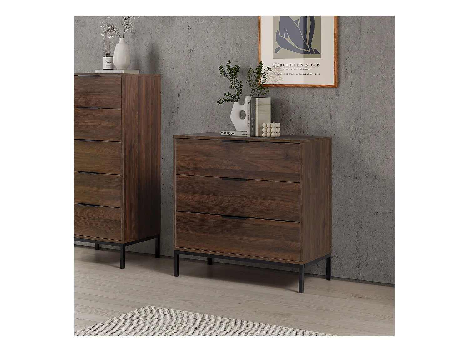 Commode Auri 3 tiroirs couleur Noyer