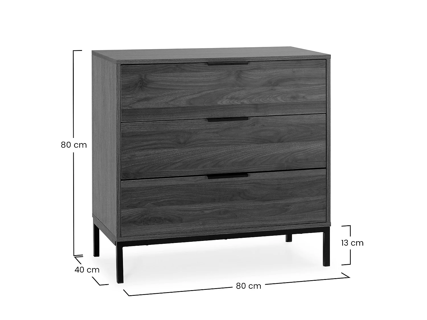 Kommode Auri 3 schubladen Walnussfarbe