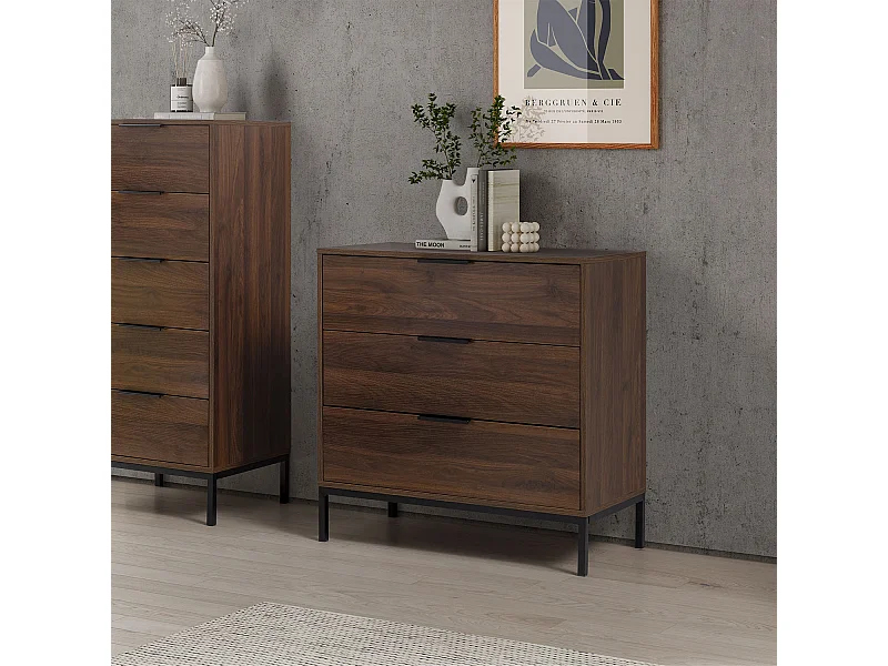 Kommode Auri 3 schubladen Walnussfarbe