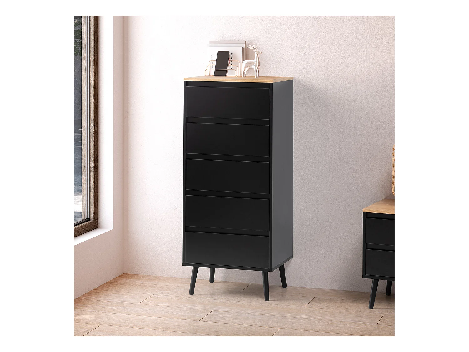 Cómoda alta Desi 5 cajones color Negro