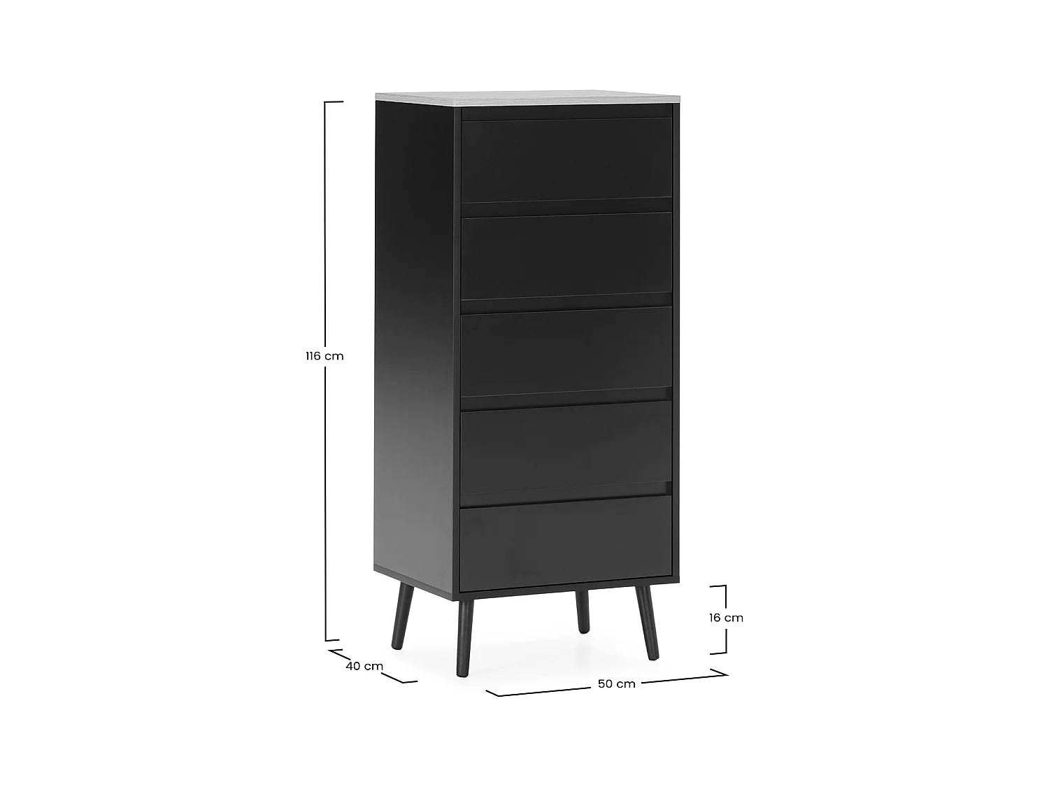 Cómoda alta Desi 5 cajones color Negro