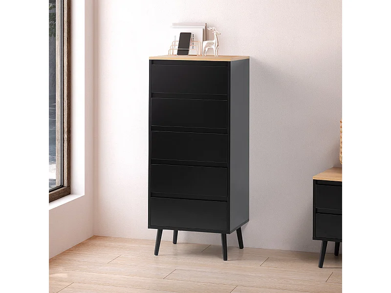 Cassettiera alta Desi 5 cassetti colore Nero