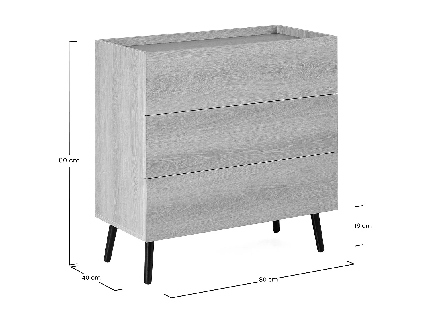 Kommode Siren 3 schubladen Eichenfarbe