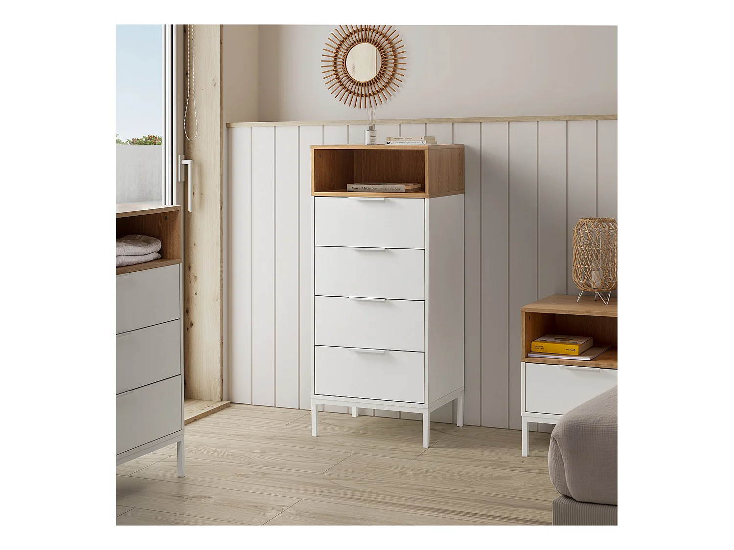 Hohe kommode Nieve 4 schubladen Weiß