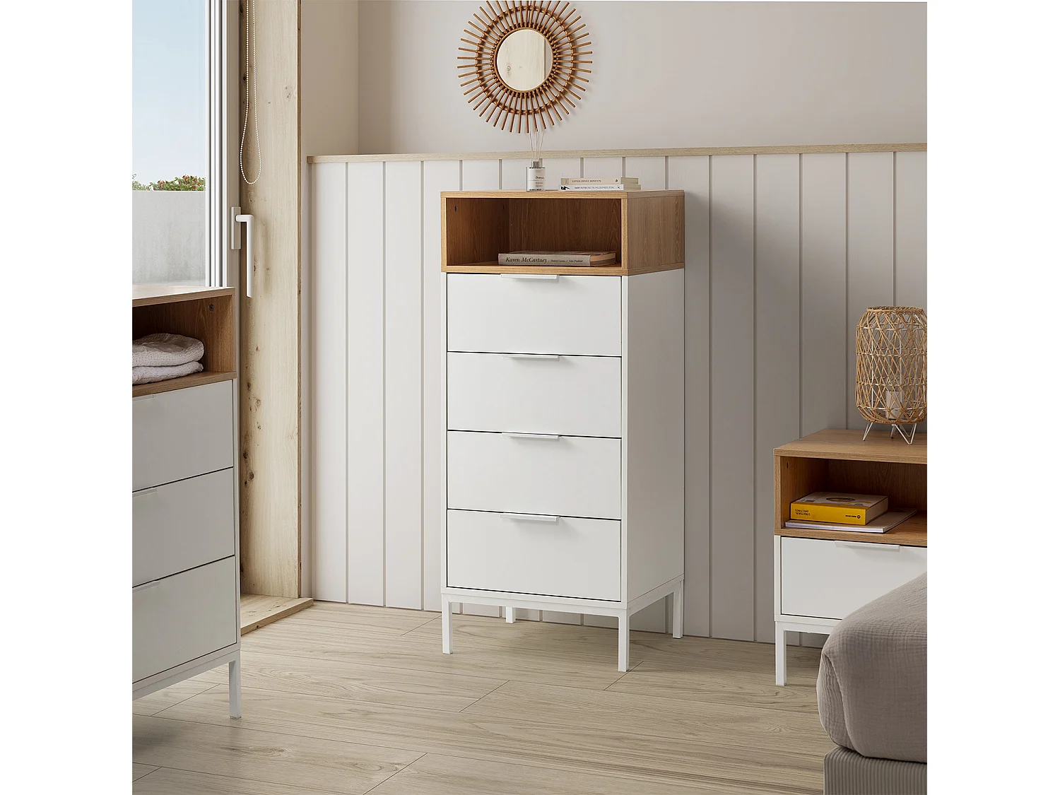 Hohe kommode Nieve 4 schubladen Weiß