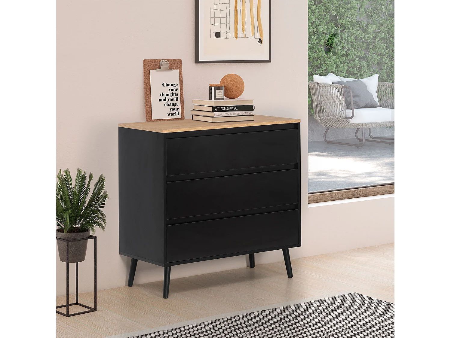 Kommode Desi 3 schubladen schwarze Farbe