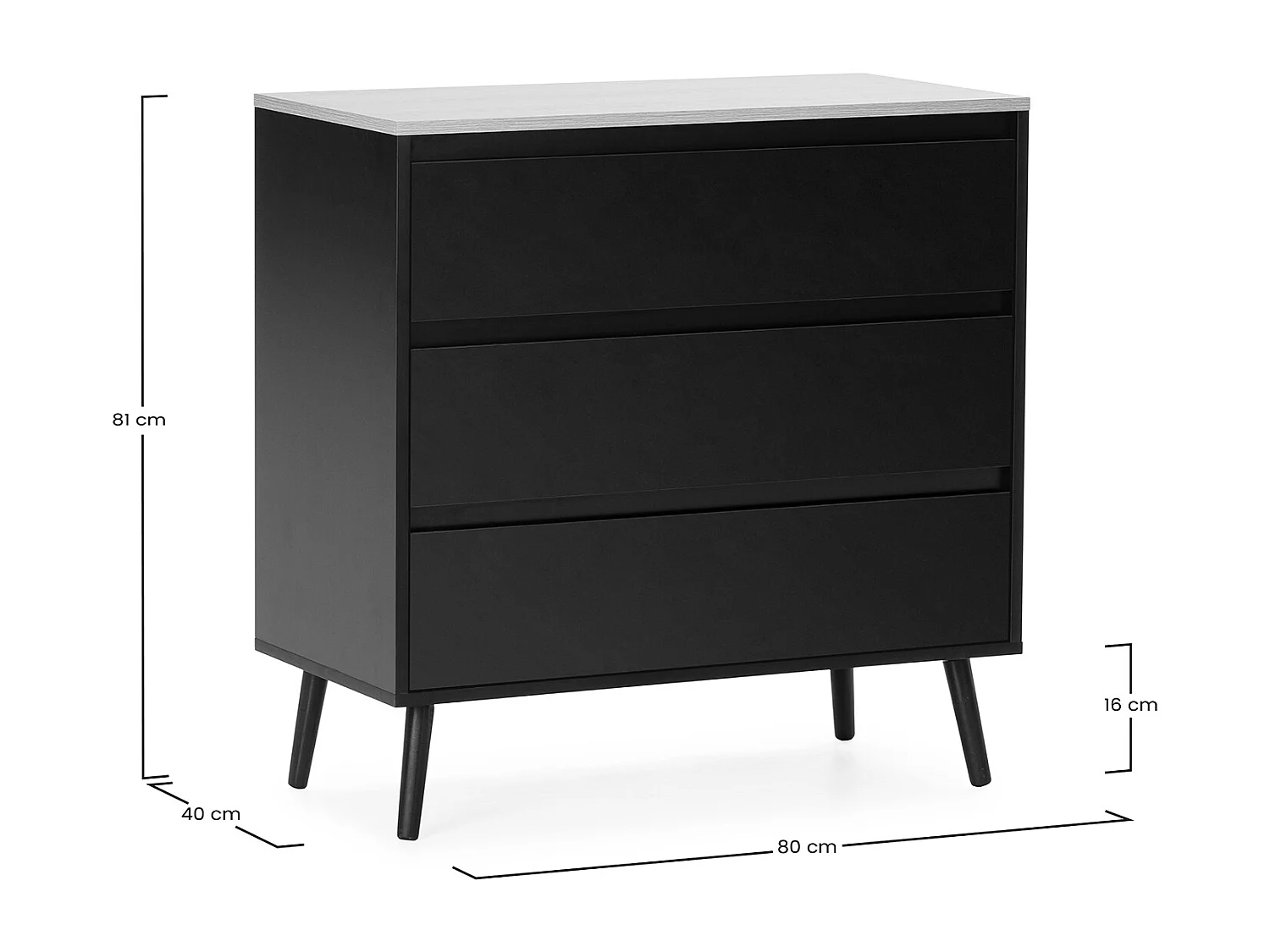 Kommode Desi 3 schubladen schwarze Farbe