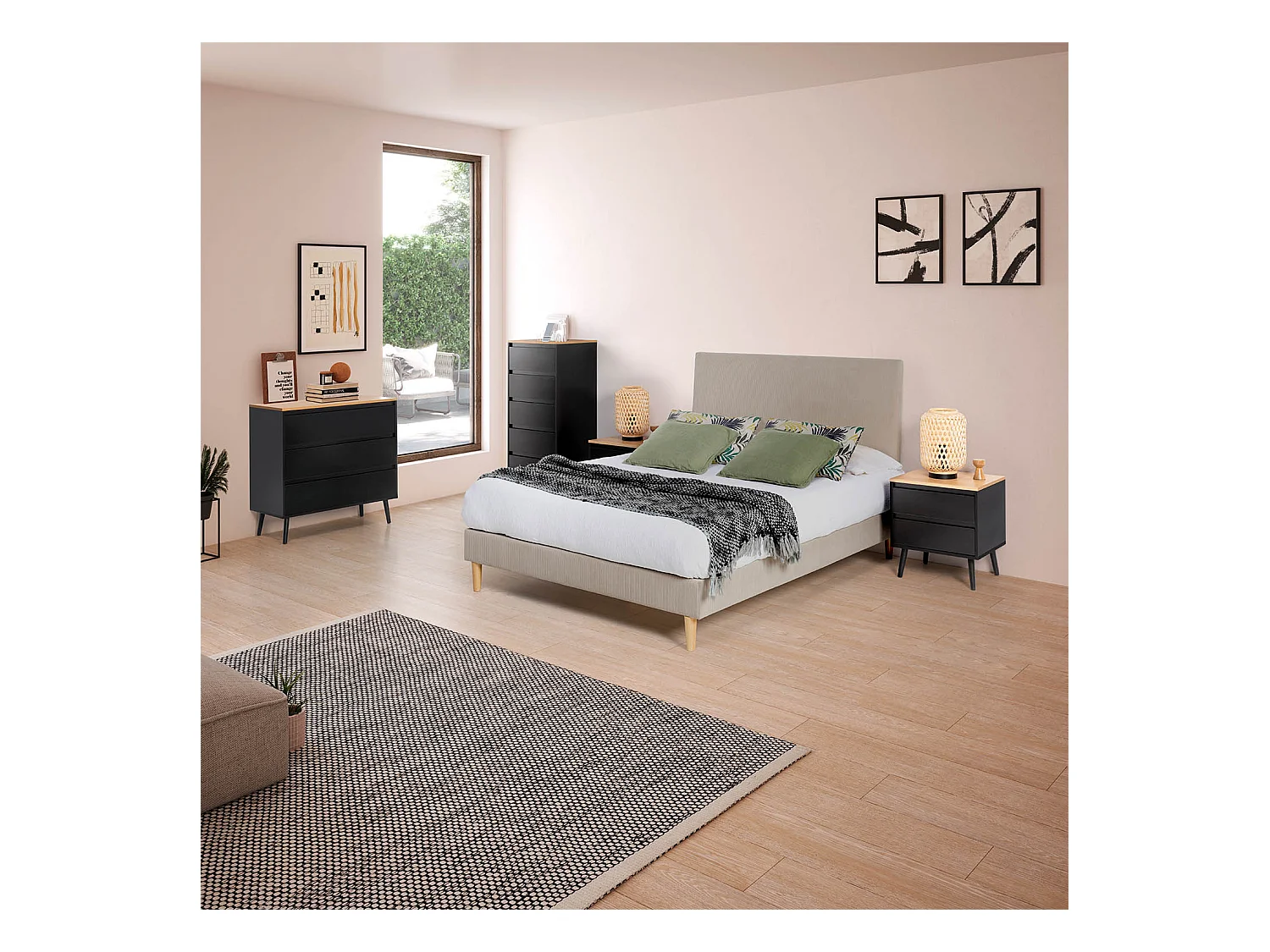 Cómoda de nocho Desi 3 cajones color Negro