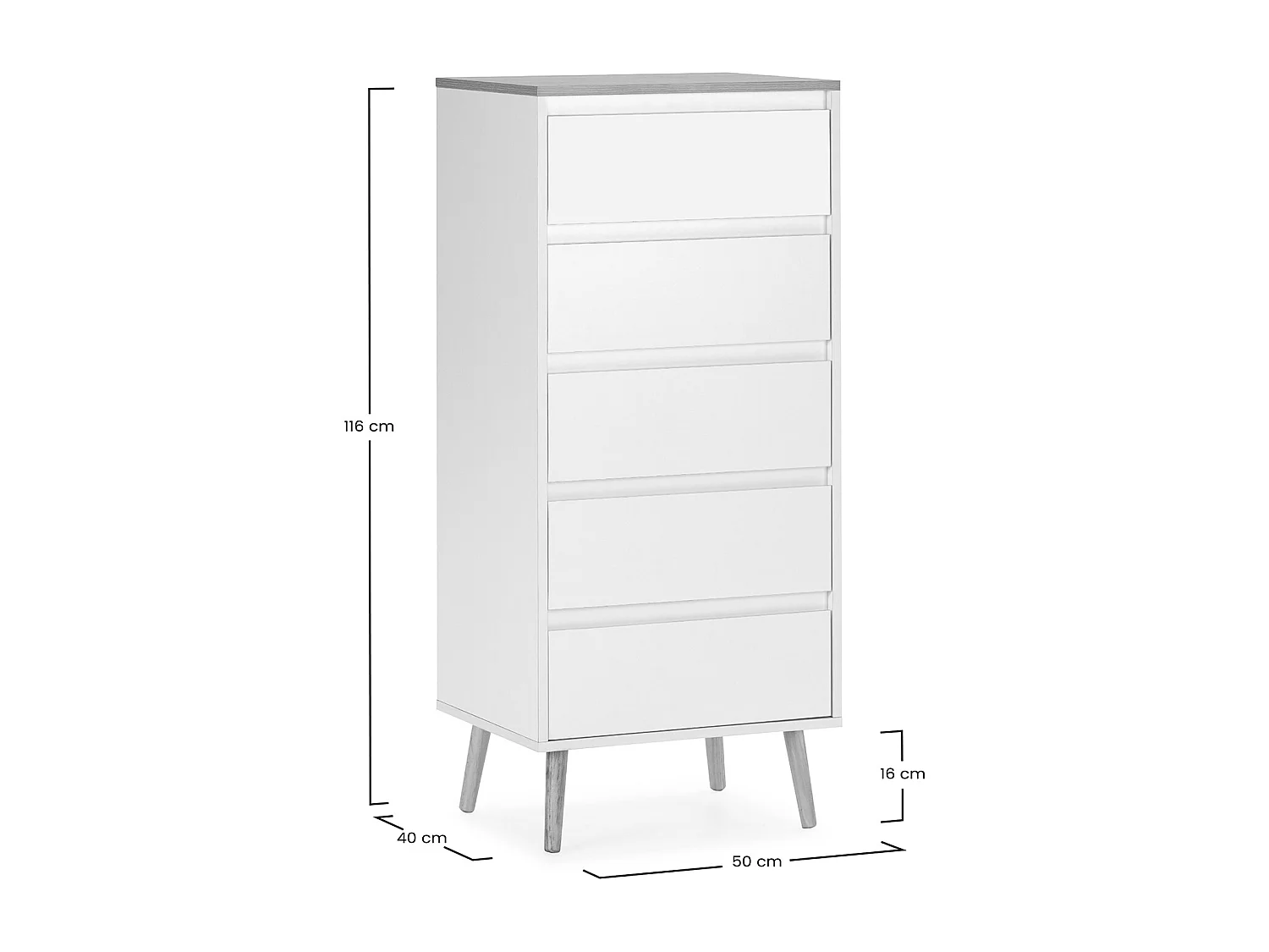 Commode haute Desi 5 tiroirs couleur Blanc