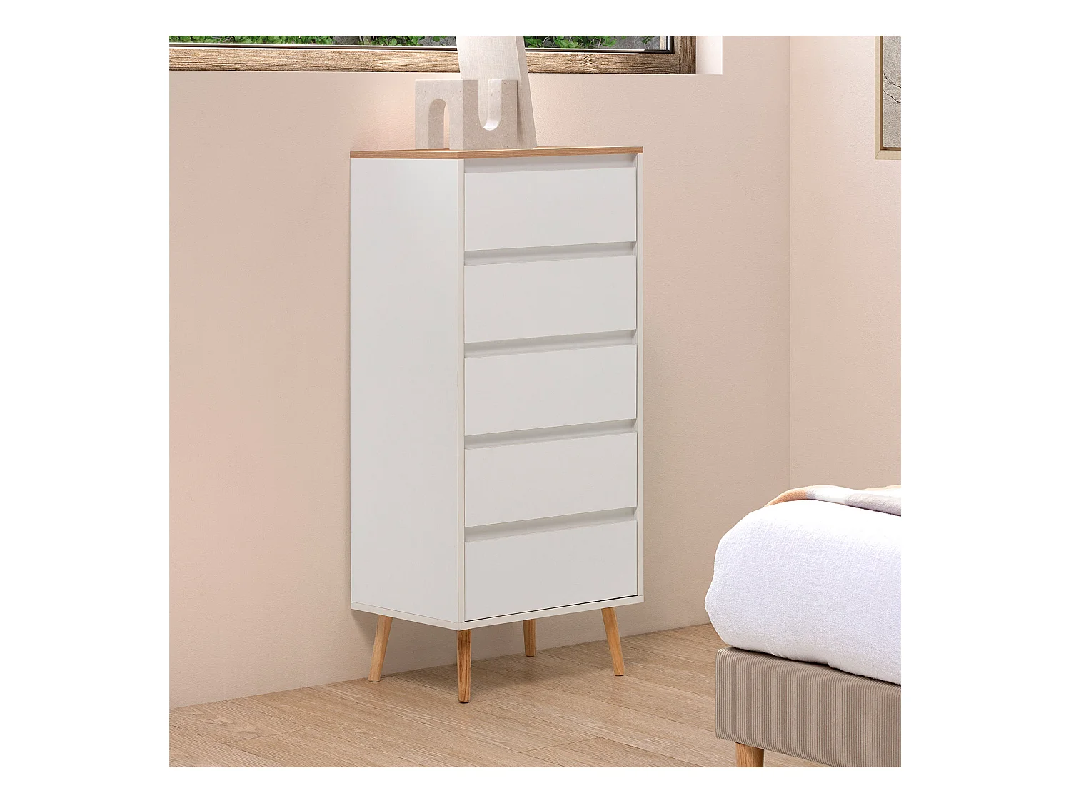 Cómoda alta Desi 5 cajones color Blanco