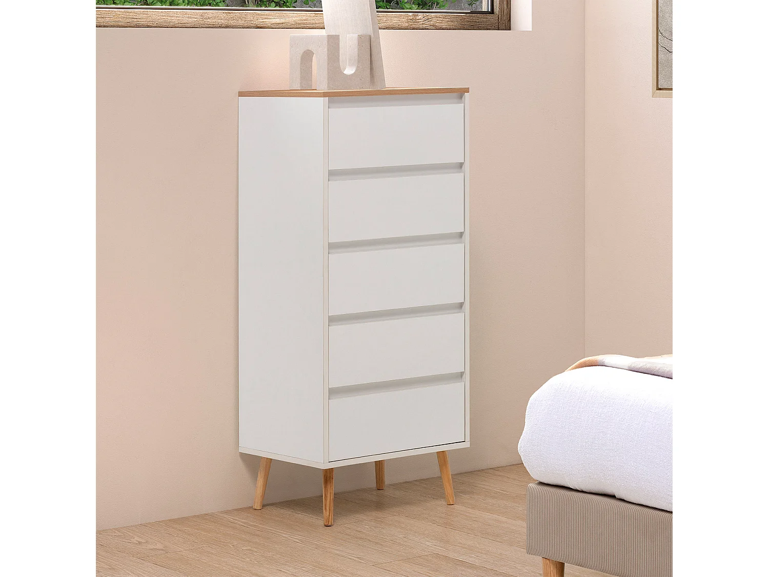 Commode haute Desi 5 tiroirs couleur Blanc