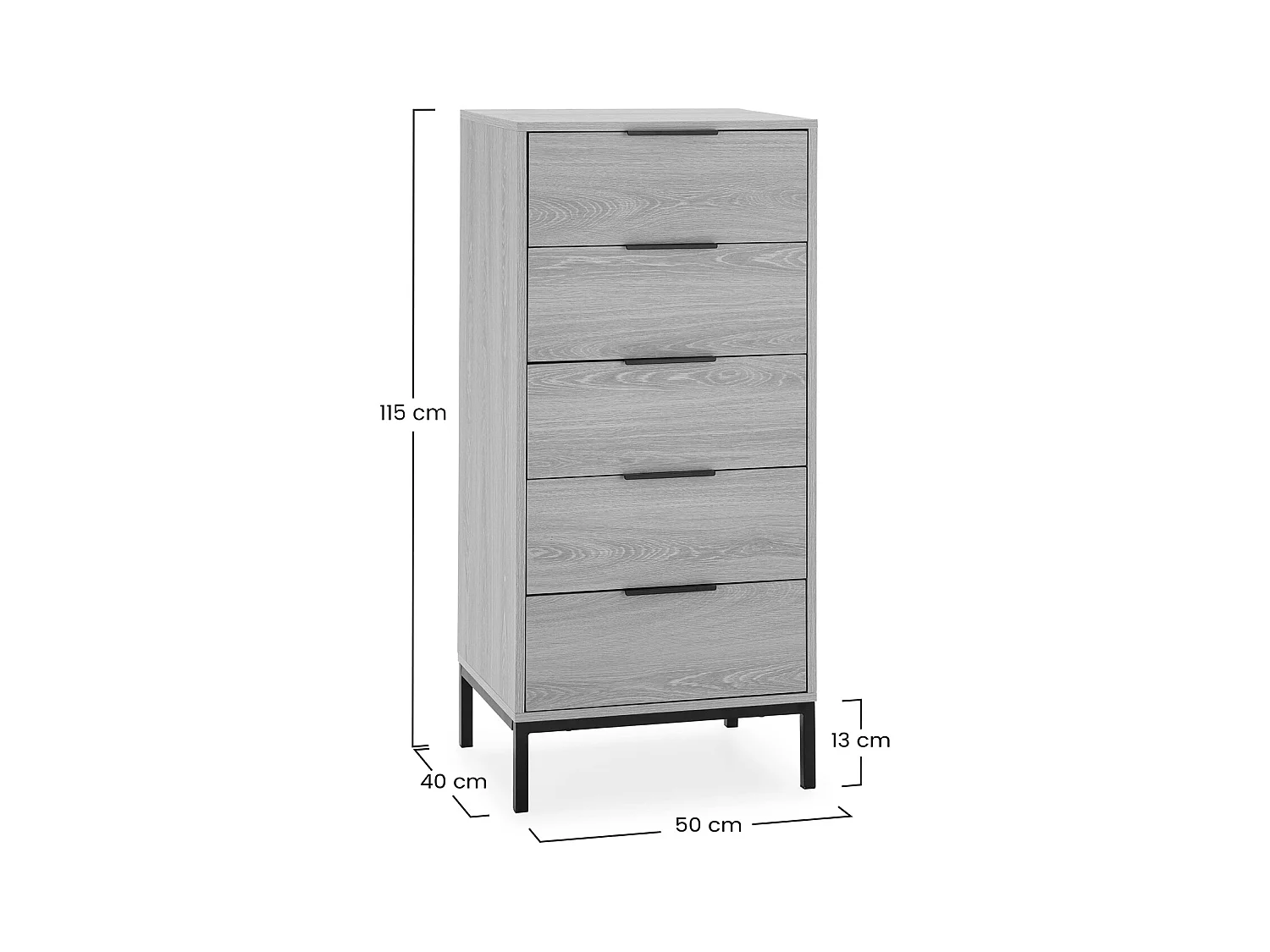 Hohe kommode Auri 5 schubladen Eichenfarbe