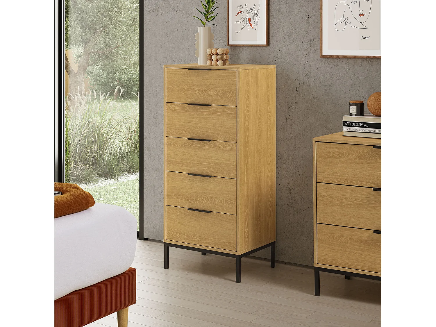 Cassettiera alta Auri 5 cassetti colore Rovere