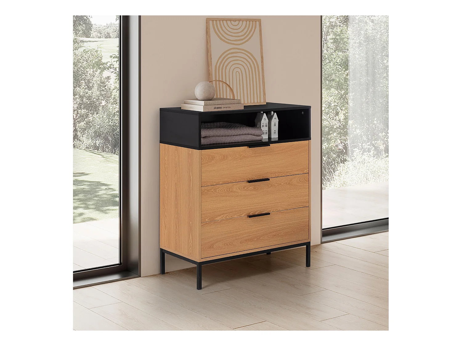 Cómoda de noche Nieve 3 cajones Roble