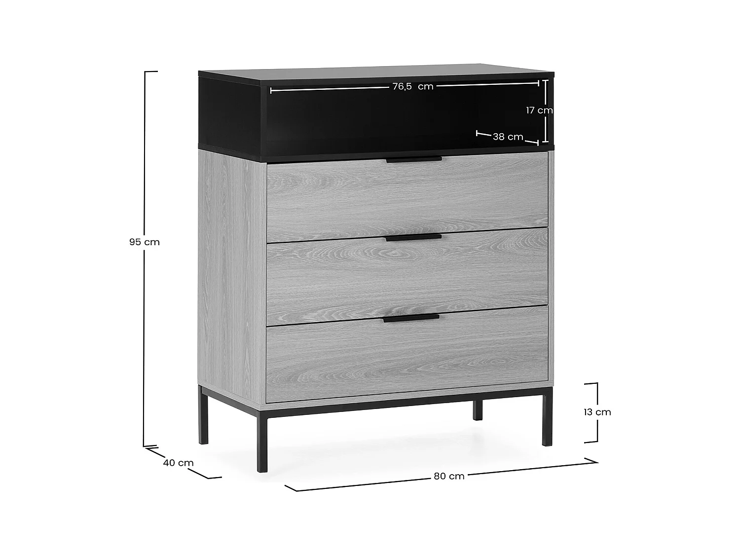 Cómoda de noche Nieve 3 cajones Roble