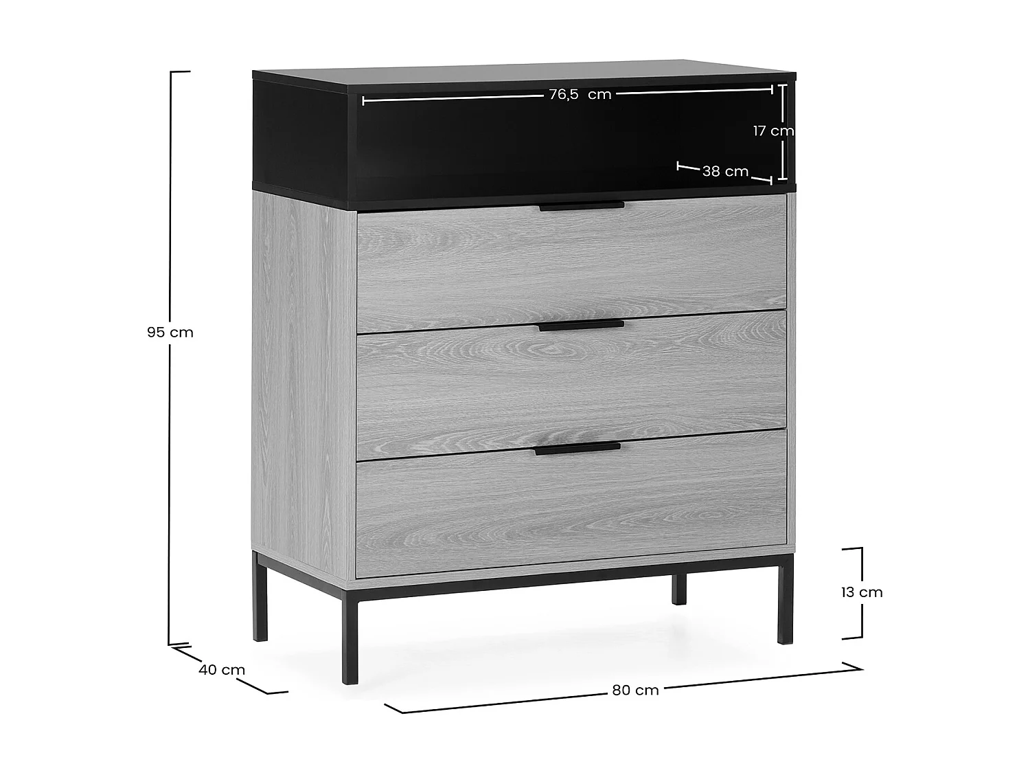 Cassettiera Nieve 3 cassetti colore Rovere