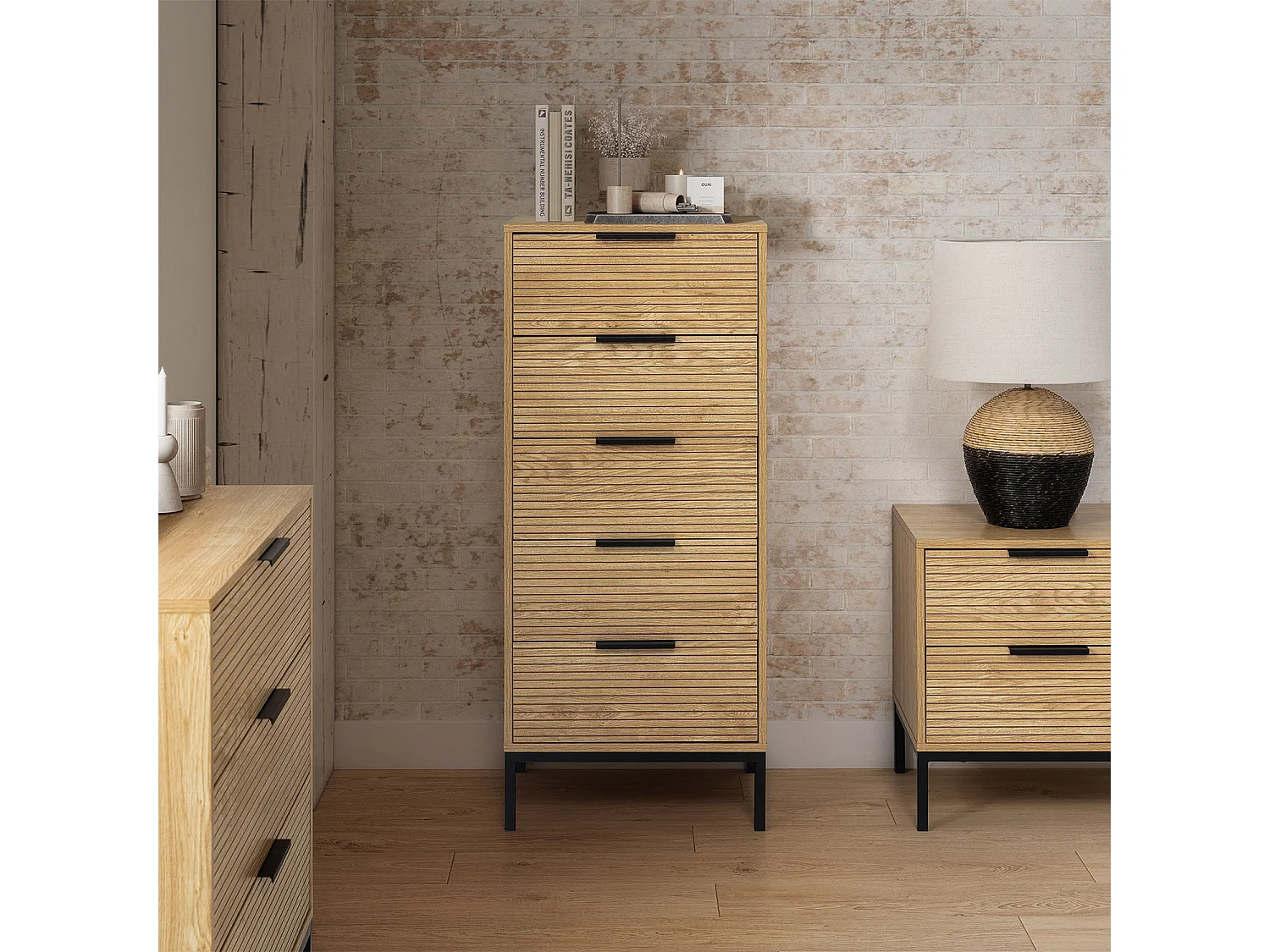 Commode haute Monica 5 tiroirs couleur Bois