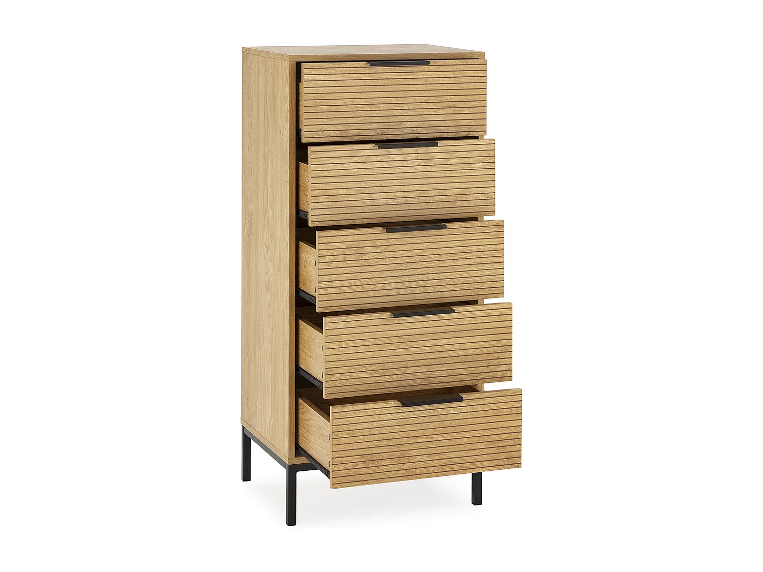 Hohe Kommode Monica 5 schubladen in Eichenfarbe