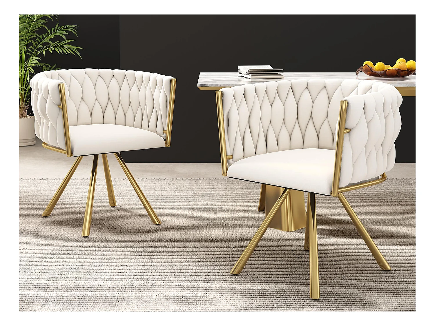 Set van 2 fluwelen draaistoelen met armleuningen - goud metalen poten - Beige