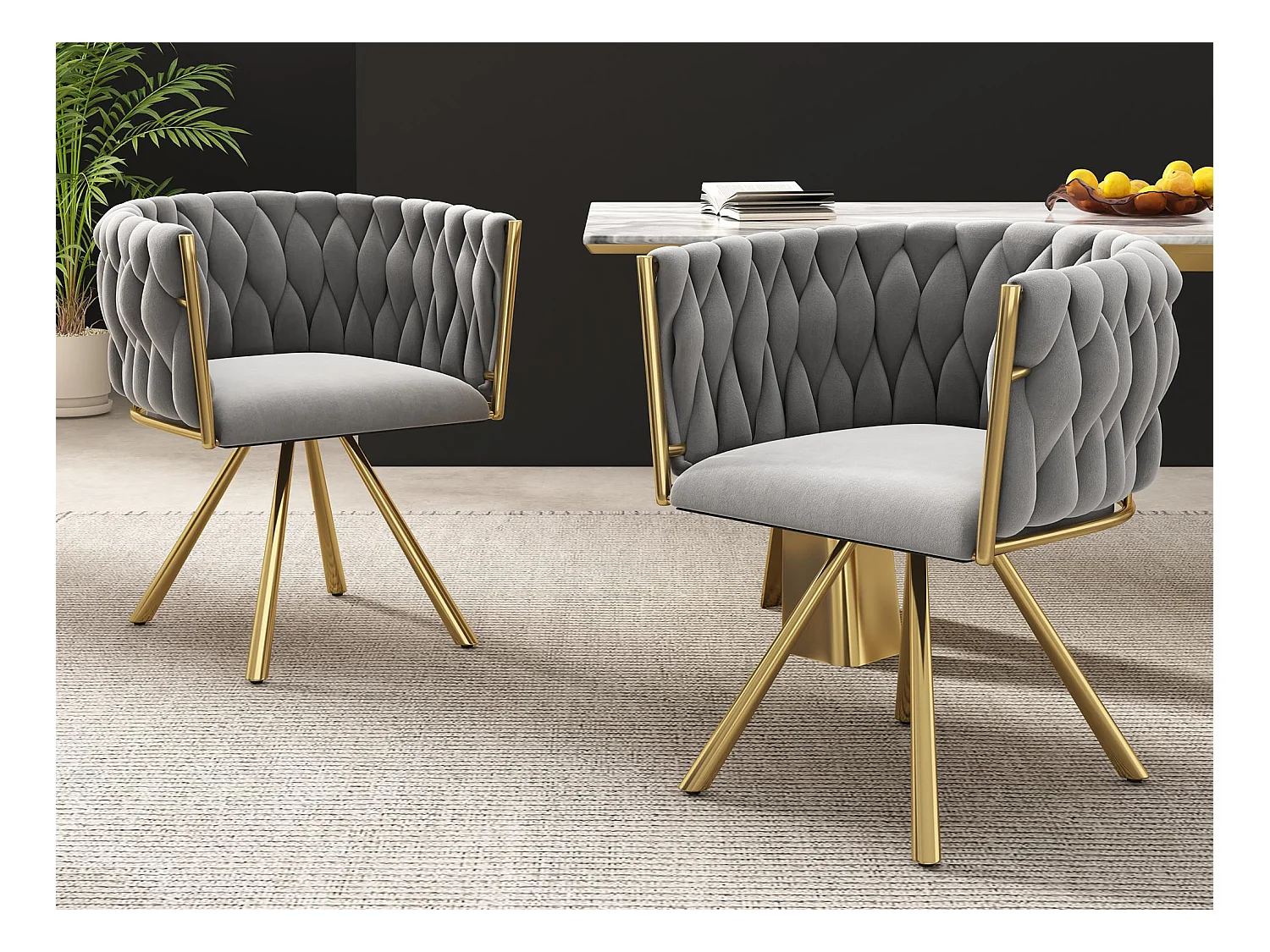Set van 2 fluwelen draaistoelen met armleuningen - goud metalen poten - Grijs