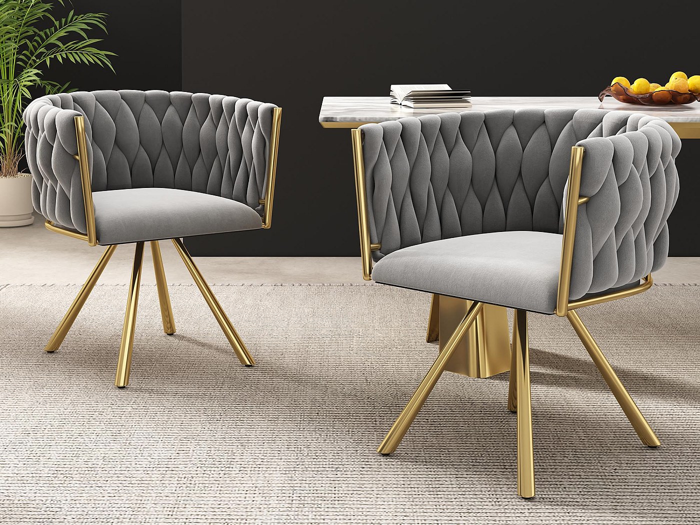 ML-Design set van 4 eetkamerstoelen, blauw, fluwelen look, gewatteerde zitting met metalen poten