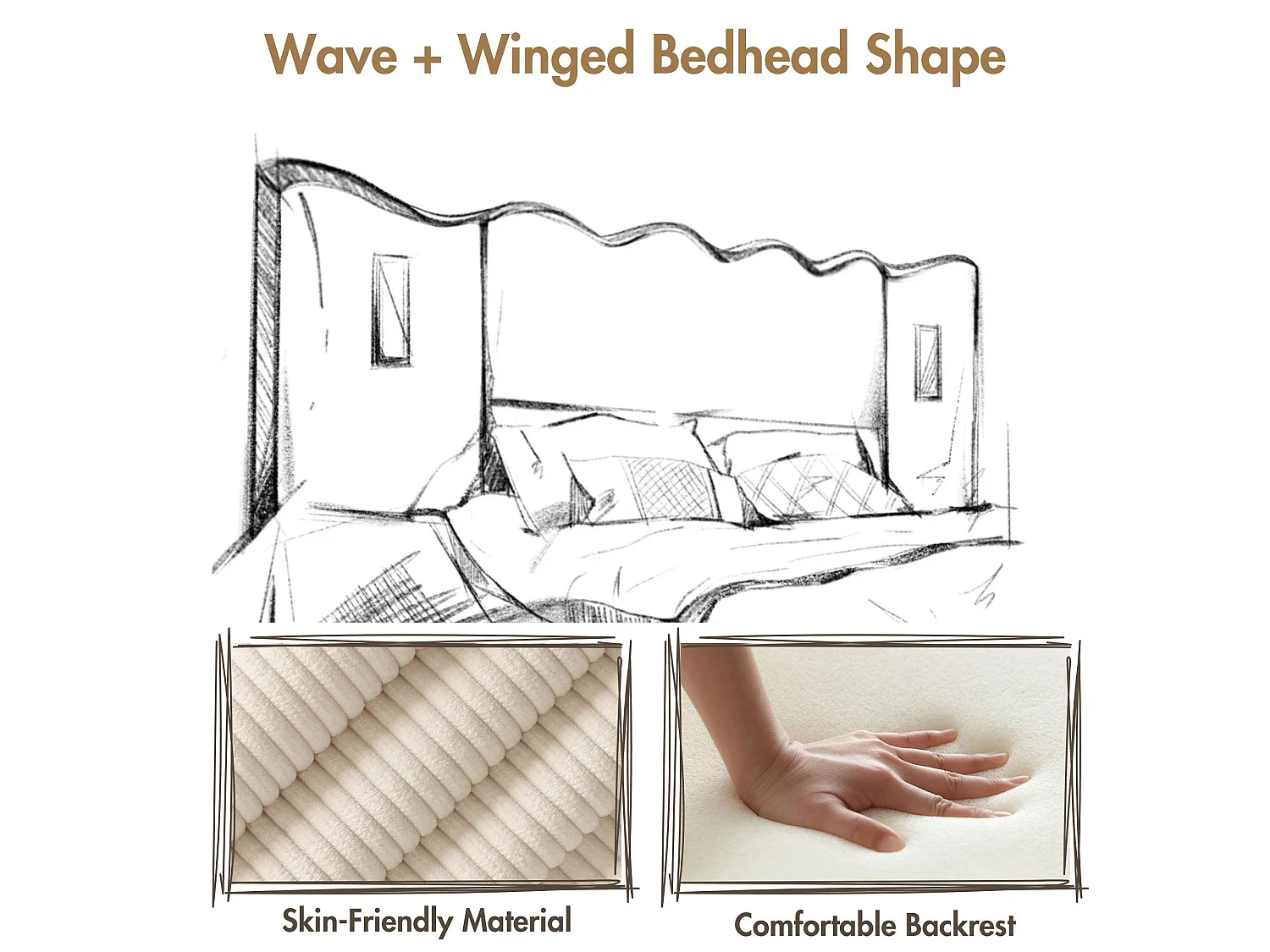 180x200cm Corduroy Storage Bed - with Reading Light and Loading Function - with Slatted Base - Beige