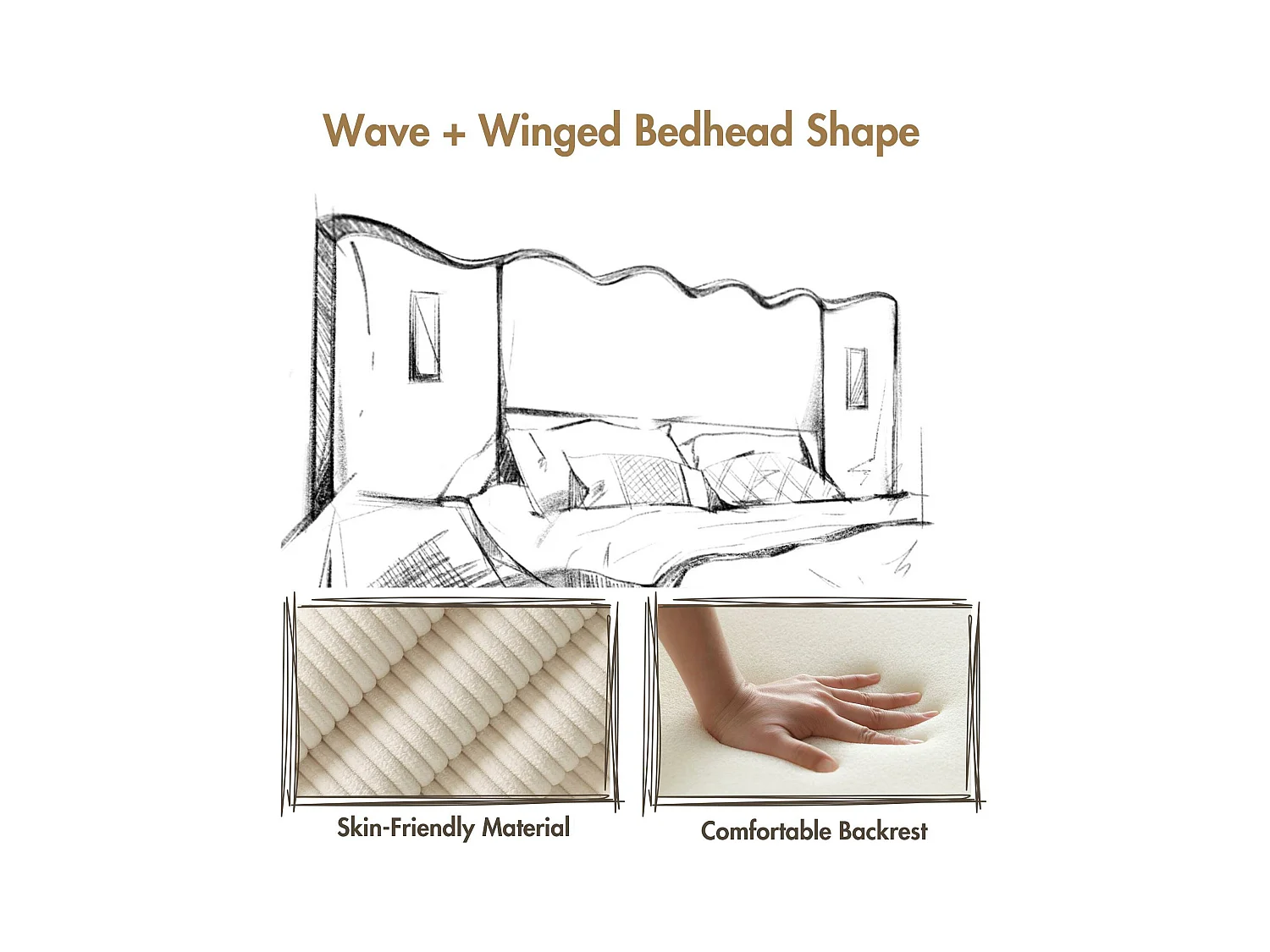 Opbergbed 160x200cm in corduroy - met leeslampje en laadfunctie - met lattenbodem - Beige