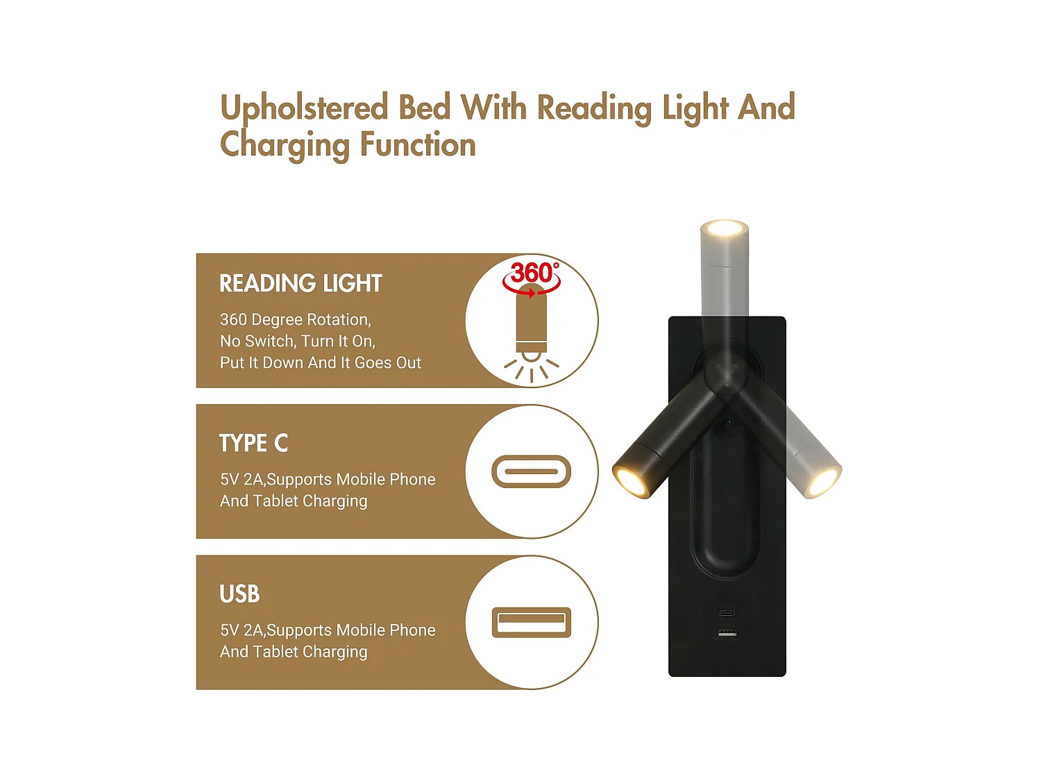 Opbergbed 160x200cm in corduroy - met leeslampje en laadfunctie - met lattenbodem - Beige