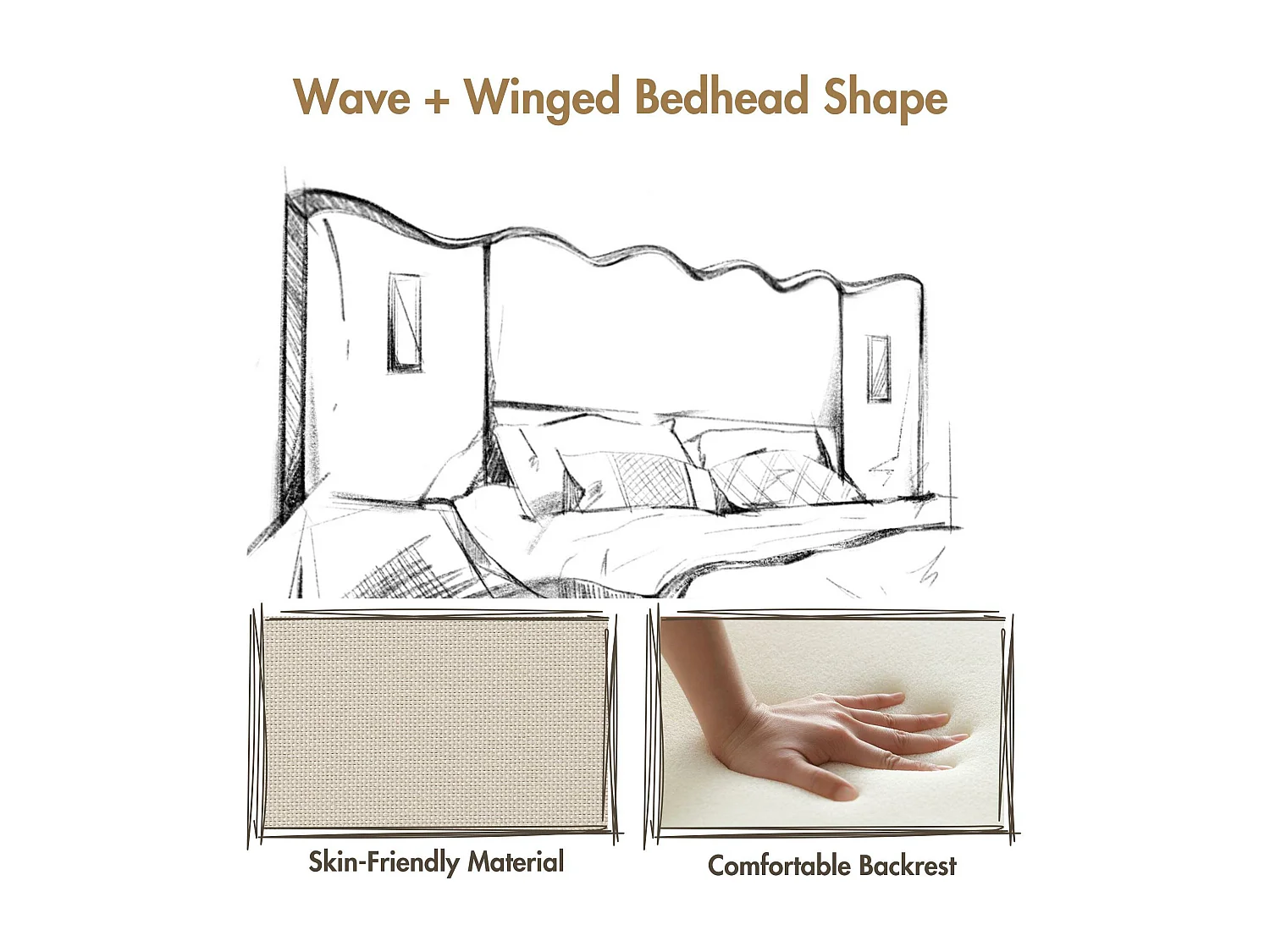 Cama de arrumação em linho 180x200cm - com luz de leitura e função de carregamento - com base de ripas - Bege