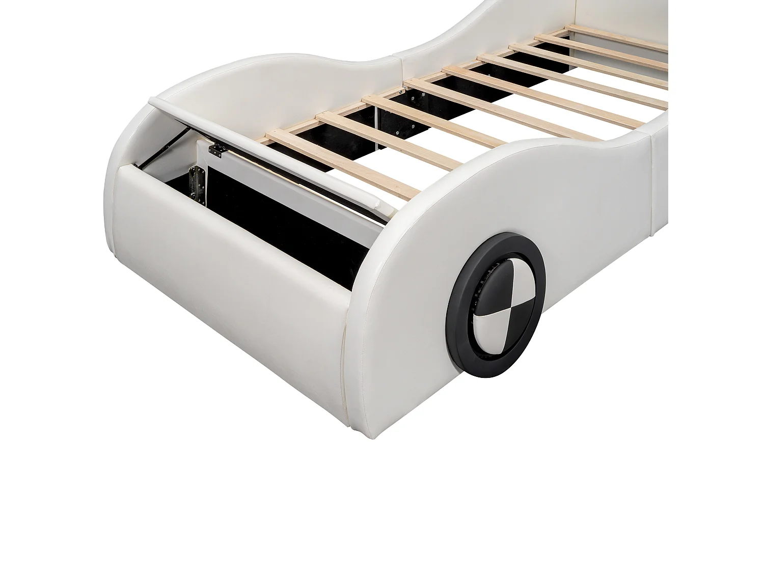 Lit enfant 90x200cm - lit rembourré en forme de voiture avec avec roues lumineuses - Blanc