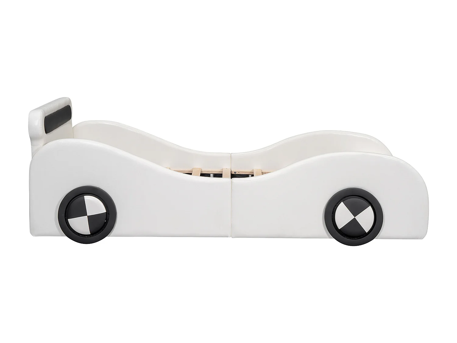 Lit enfant 90x200cm - lit rembourré en forme de voiture avec avec roues lumineuses - Blanc