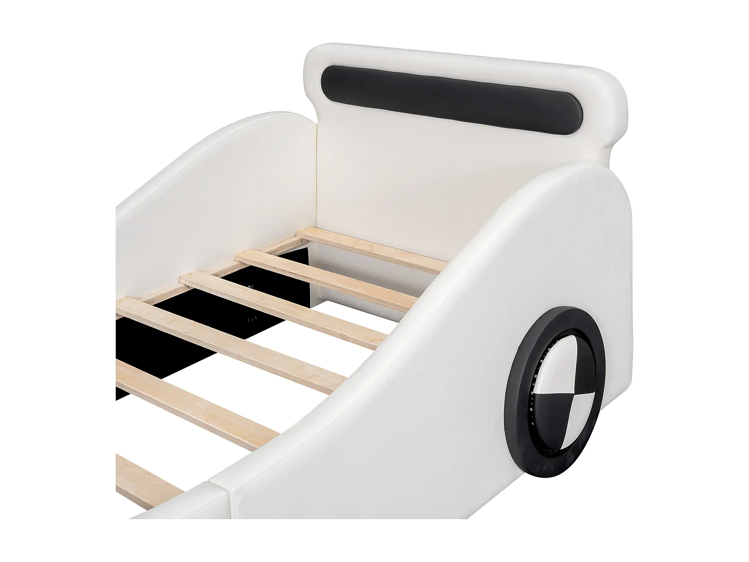 Kinderbed 90x200cm - gewatteerd autovormig bed met lichtgevende wielen - Wit