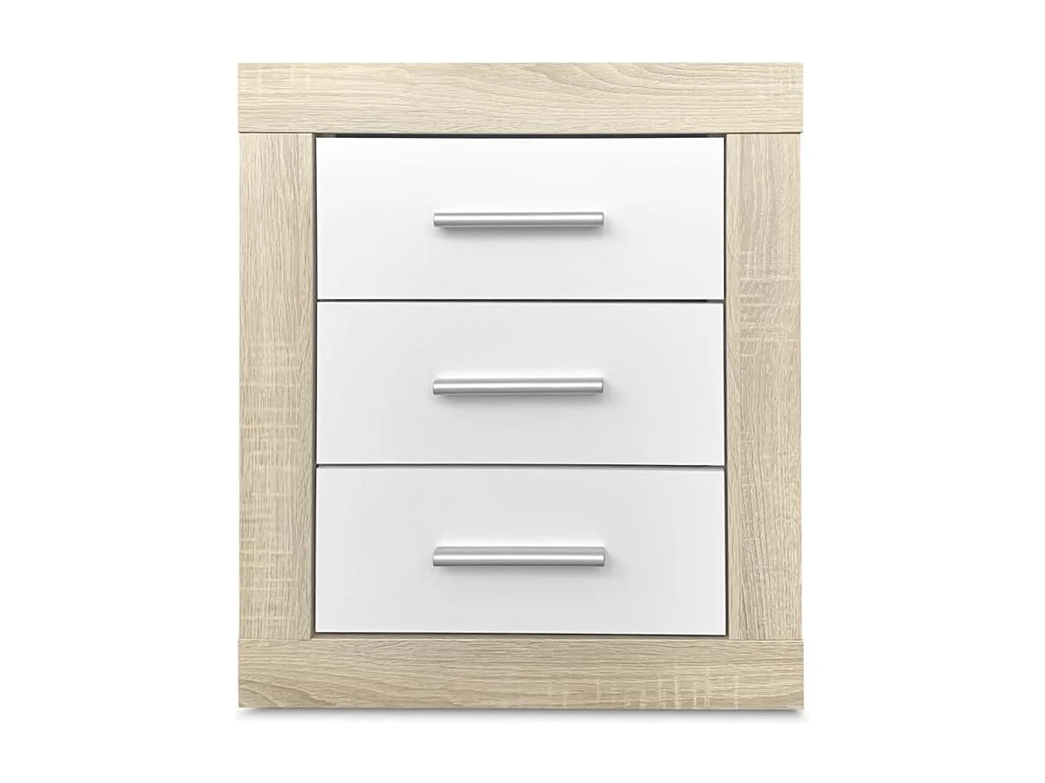 BricoExpo - Mesita de Noche, Mesilla de Dormitorio, Acabado en Color Cambria y Blanco, Medidas: 50 cm (Largo) x 34,6 cm (Fondo) x 60 cm (Alto)