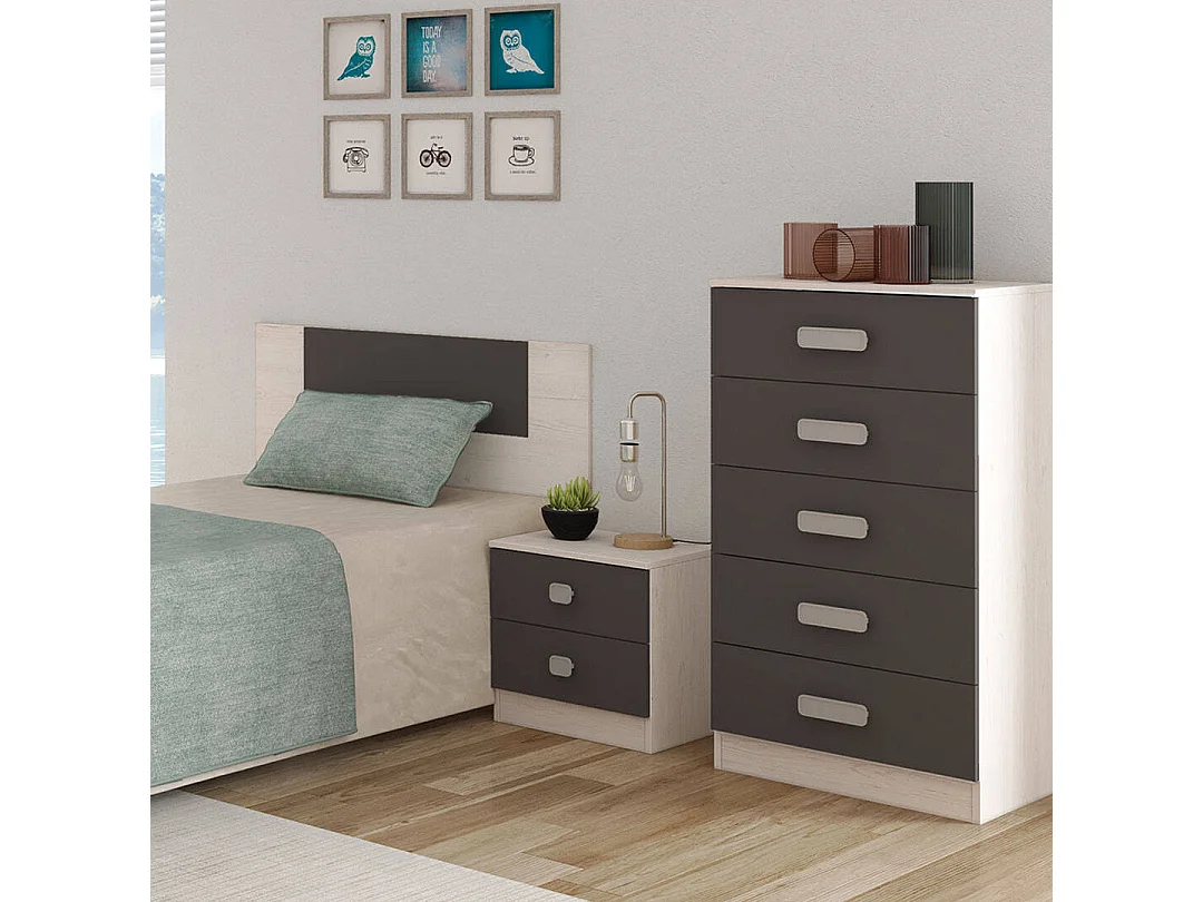 Meyvaser - Mesita de Noche, Mesilla de Dormitorio, Color Negro- Blanco, Medidas: 44,6 cm (La) x 33,5 cm (Fo) x 53,8 cm (Al)