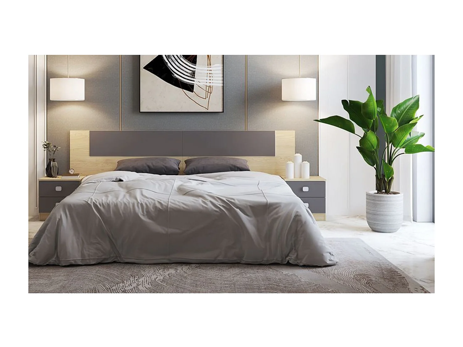 Meyvaser - Mesita de Noche, Mesilla de Dormitorio, Color Cambrian- Grafito, Medidas: 44,6 cm (La) x 33,5 cm (Fo) x 53,8 cm (Al)