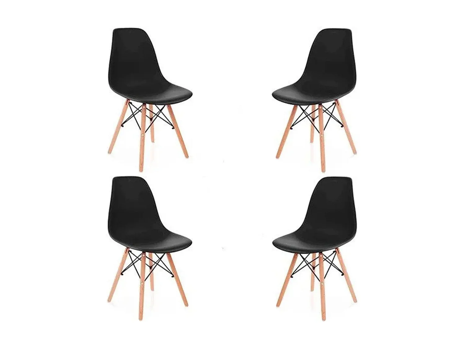 Conjunto Mesa y Sillas Nórdicas: Mesa Negra (80x80x76 cm) + 4 Sillas de Polipropileno Negro con Patas de Madera Haya (46,5 x 48 x 82 cm) – Para Comedo