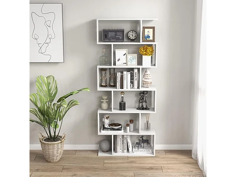 Meyvaser - Estantería Alta Salón, Libreria, Color Blanco, Medidas: 190,5 cm (Alto) x 80 cm (Ancho) x 24,5 cm (Fondo