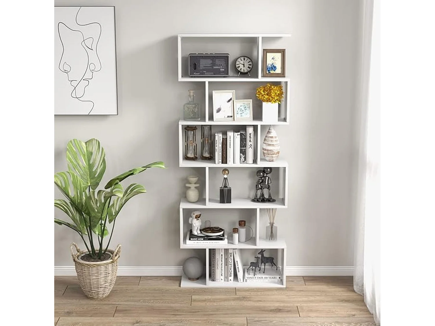 Meyvaser - Estantería Alta Salón, Libreria, Color Blanco, Medidas: 190,5 cm (Alto) x 80 cm (Ancho) x 24,5 cm (Fondo